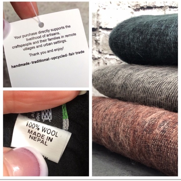 Coffee Pashmina Boho Wool Sourced/Made in Nepal - Picture 7 of 7